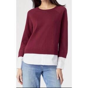NEW J. SOCIETY crew neck two-fer sweater in bordeaux